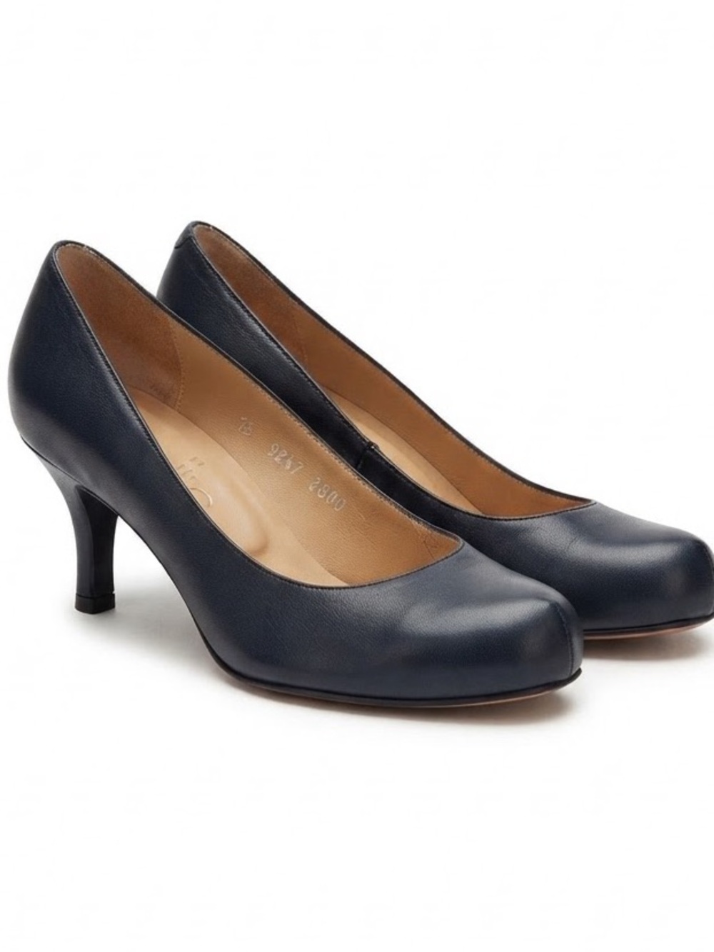 GILLIO NAVY BLUE LEATHER WOMEN HEELS PUMP SHOES MID HEELS Size 9